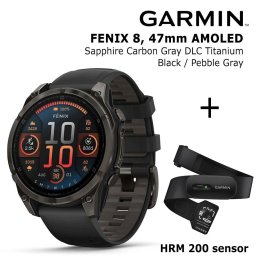 GARMIN Fenix 8 47 mm, AMOLED, Sapphire Carbon + HRM 200 Sensor sports watch