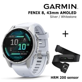 GARMIN Fenix 8 43 mm, AMOLED, Silver + HRM 200 Sensor sports watch