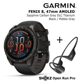 GARMIN Fenix 8 47 mm, AMOLED, Sapphire Carbon + SHOKZ Open Run Pro Black sports watch