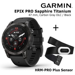 GARMIN epix Pro (Gen 2) Sapphire, 47 mm Carbon Gray DLC titanium with black + HRM-PRO Plus Sensor sports watch
