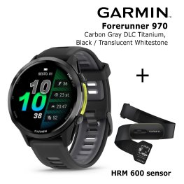 GARMIN Forerunner 970, Carbon Gray DLC Titanium, Black/Translucent Whitestone + HRM 600 sports watch