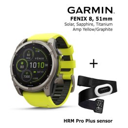 GARMIN Fenix 8 51 mm, Solar, Sapphire Titanium + HRM Pro Plus Sensor sports watch