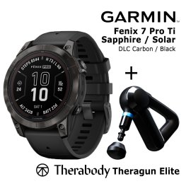 GARMIN fēnix 7 Pro Sapphire Solar Carbon Gray DLC Titanium with Black Band + Theragun Elite sports watch