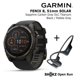 GARMIN Fenix 8 51 mm, Solar, Sapphire Carbon + SHOKZ Open Run Black sports watch