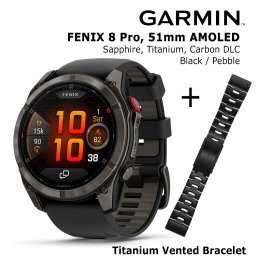 GARMIN fēnix® 8 Pro – 51 mm, AMOLED, Sapphire, Carbon DLC Ti + Titanium Vented Bracet sports watch