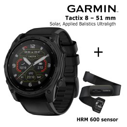 GARMIN Tactix 8 – 51 mm, Solar, Applied Balistics Ultralight + HRM 600 Sensor sports watch