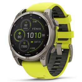 GARMIN Fenix 8 47 mm, Solar, Sapphire Titanium with Amp Yellow/Graphite Silicone Band sports watch