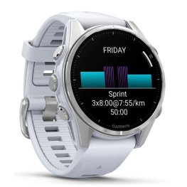 GARMIN Fenix 8 43 mm, AMOLED, Silver with Whitestone Silicone Band sports watch