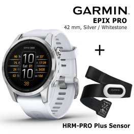 GARMIN epix Pro (Gen 2) 42 mm Silver Stainless Steel with whitestone + HRM PRO Plus Sensor sports watch