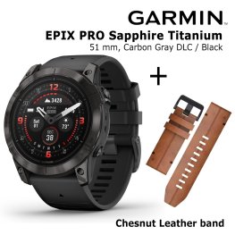 GARMIN epix Pro (Gen 2) Sapphire, 51 mm Carbon Gray DLC titanium with black silicone + Chesnut Le sports watch