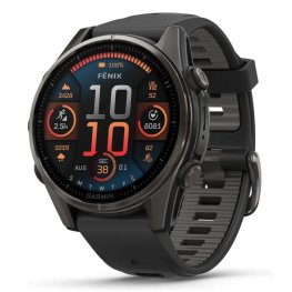 GARMIN Fenix 8 43 mm, AMOLED, Sapphire Carbon Gray DLC Titanium with Black/Pebble Gray Silicone sports watch