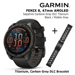 GARMIN Fenix 8 47 mm, AMOLED, Sapphire Carbon + Titanium Bracelet Carbon Grey DLC, QuickFit 22mm sports watch