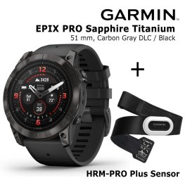 GARMIN epix Pro (Gen 2) Sapphire, 51 mm Carbon Gray DLC titanium with black + HRM-PRO Plus Sensor sports watch