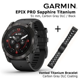 GARMIN epix Pro (Gen 2) Sapphire, 51 mm Carbon Gray DLC titanium with black silicone + Vented Tit sports watch