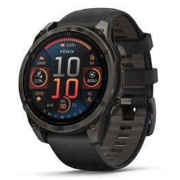 GARMIN Fenix 8 47 mm, AMOLED, Sapphire Carbon Gray DLC Titanium with Black/Pebble Gray Sil sports watch