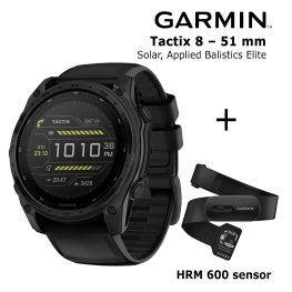 GARMIN Tactix 8 – 51 mm, Solar, Applied Balistics Elite + HRM 600 Sensor sports watch