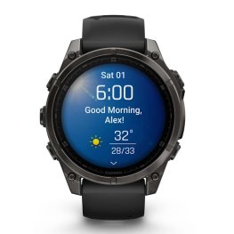 GARMIN Fenix 8 47 mm, AMOLED, Sapphire Carbon + Black Leather Watch Band, QuickFit 22mm sports watch