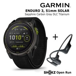 GARMIN Enduro 3 – 51 mm, Solar, Sapphire + SHOKZ Open Run Black sports watch