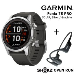 GARMIN fēnix 7S Pro Solar, Silver / Graphite + Shokz Open Run Black sports watch