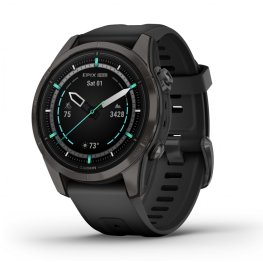 GARMIN epix Pro (Gen 2) Sapphire Edition 42 mm Carbon Gray DLC titanium with black silicone band sports watch