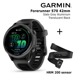 GARMIN Forerunner 570 - 42mm, Slate Gray Aluminium with Translucent Black + HRM 200 sports watch