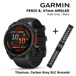GARMIN Fenix 8 47 mm, AMOLED, Slate Gray + Titanium Bracelet Carbon Grey DLC, QuickFit 22mm sports watch