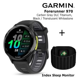 GARMIN Forerunner 970, Carbon Gray DLC Titanium, Black/Translucent + Index Sleep Monitor sports watch