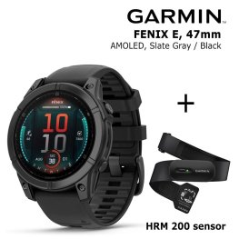 GARMIN Fenix E 47 mm, AMOLED, Slate Gray Steel + Garmin HRM 200 Sensor sports watch