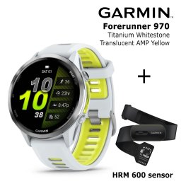 GARMIN Forerunner 970, Titanium, Whitestone/Translucent Amp Yellow + HRM 600 sports watch