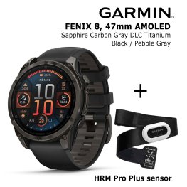 GARMIN Fenix 8 47 mm, AMOLED, Sapphire Carbon + HRM Pro Plus Sensor sports watch