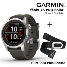 GARMIN fēnix 7S Pro Solar, Silver Stainless Steel with Graphite + HRM-PRO Plus Sensor sports watch