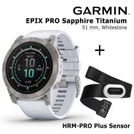 GARMIN epix Pro (Gen 2) Sapphire, 51 mm Titanium with whitestone + HRM-PRO Plus Sensor sports watch