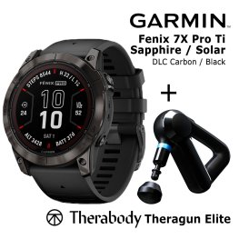 GARMIN fēnix 7X Pro Sapphire Solar, Carbon Gray DLC Titanium Black + Theragun Elite sports watch