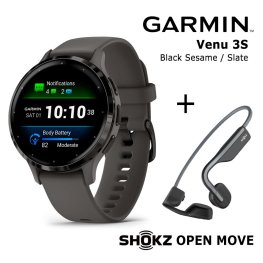 GARMIN Venu 3S, Black + Shokz Open Move Grey sports watch