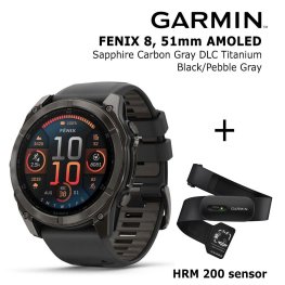 GARMIN Fenix 8 51 mm, AMOLED, Sapphire Carbon + HRM 200 Sensor sports watch