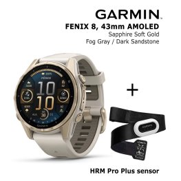 GARMIN Fenix 8 43 mm, AMOLED, Sapphire Soft Gold + HRM Pro Plus Sensor sports watch