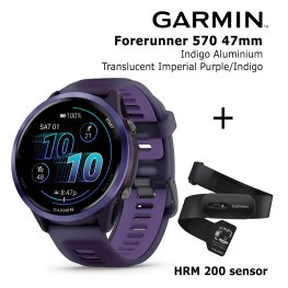 GARMIN Forerunner 570 - 47mm, Indigo Aluminium with Translucent Imperial Purple/Indigo Band sports watch