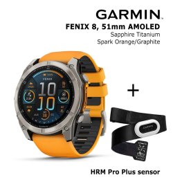 GARMIN Fenix 8 51 mm, AMOLED, Sapphire Titanium + HRM Pro Plus Sensor sports watch