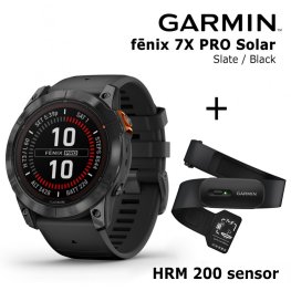 GARMIN fēnix 7X Pro - Solar Slate Gray Stainless Steel with Black + HRM 200 Sensor sports watch