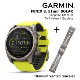 GARMIN Fenix 8 51 mm, Solar, Sapphire Titanium + Titanium Vented Bracelet sports watch