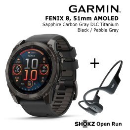 GARMIN Fenix 8 51 mm, AMOLED, Sapphire Carbon + SHOKZ Open Run Black sports watch