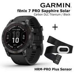 GARMIN fēnix 7 Pro Sapphire Solar Carbon Gray DLC Titanium with Black + HRM-PRO Plus Sensor sports watch