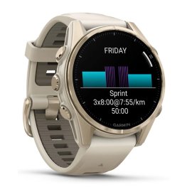 GARMIN Fenix 8 43 mm, AMOLED, Sapphire Soft Gold with Fog Gray/Dark Sandstone Silicone Ban sports watch