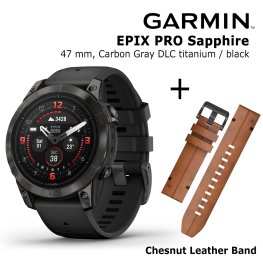 GARMIN epix Pro (Gen 2) Sapphire, 47 mm Carbon Gray DLC titanium with black silicone + Chestnut L sports watch
