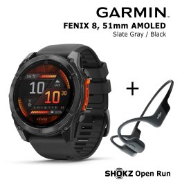 GARMIN Fenix 8 51 mm, AMOLED, Slate Gray + SHOKZ Open Run Black sports watch