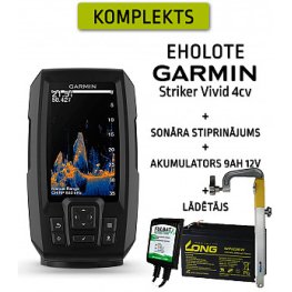 GARMIN STRIKER VIVID 4CV WITH GT20-TM TRANSDUCER + BATTERY 9AH 12V + CHARGER + SONAR MOUNT fishfinder