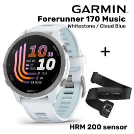 GARMIN Forerunner 170 Music, Whitestone/Cloud Blue + HRM 200 Sensor sports watch