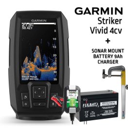 GARMIN STRIKER VIVID 4CV WITH GT20-TM TRANSDUCER + BATTERY 13AH 12V + CHARGER + SONAR MOUNT fishfinder