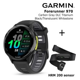 GARMIN Forerunner 970, Carbon Gray DLC Titanium, Black/Translucent Whitestone + HRM 200 sports watch