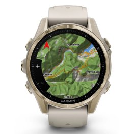 GARMIN Fenix 8 43 mm, AMOLED, Sapphire Soft Gold with Fog Gray/Dark Sandstone Silicone Ban sports watch